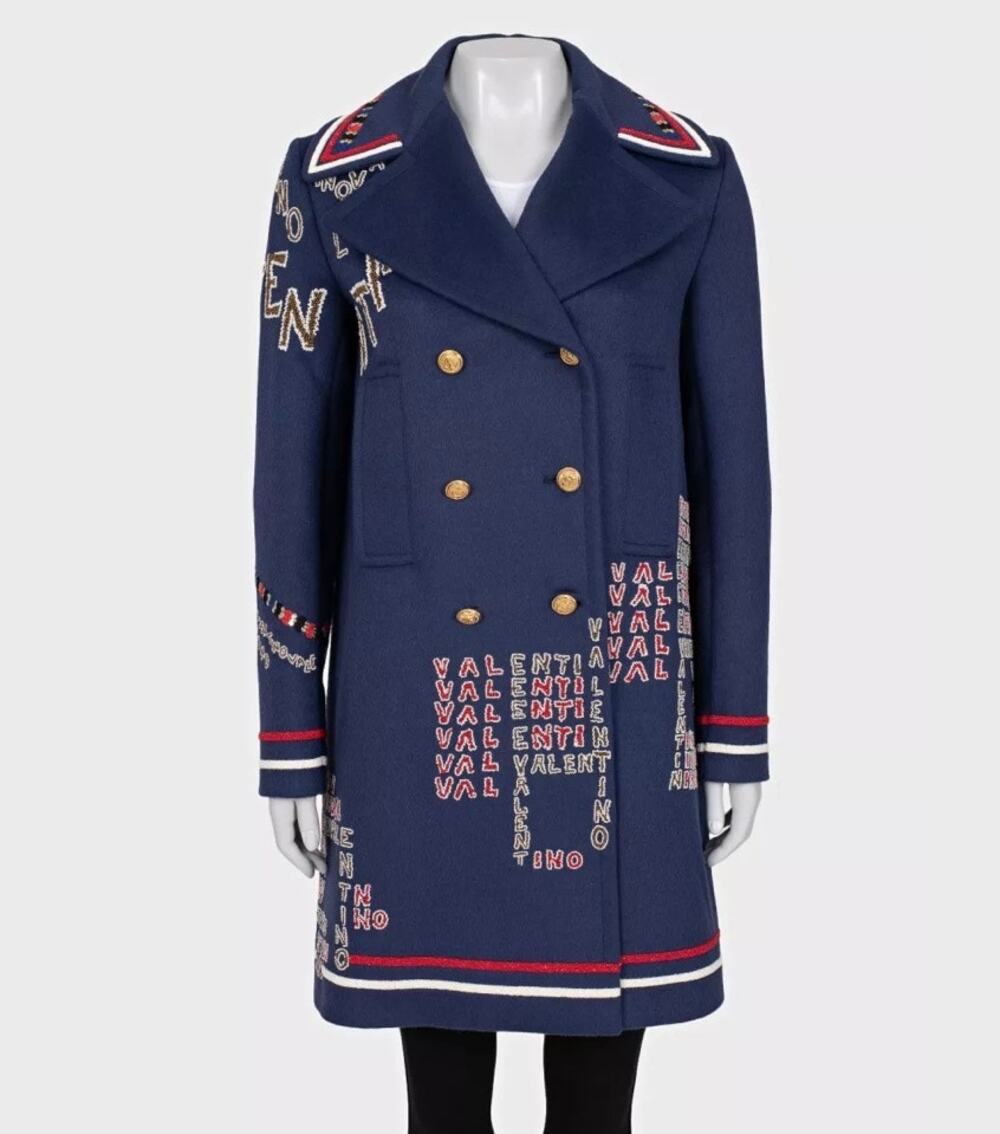 Valentino Blue Sequin Wool Angora Blend Coat - Size Sz.44/L